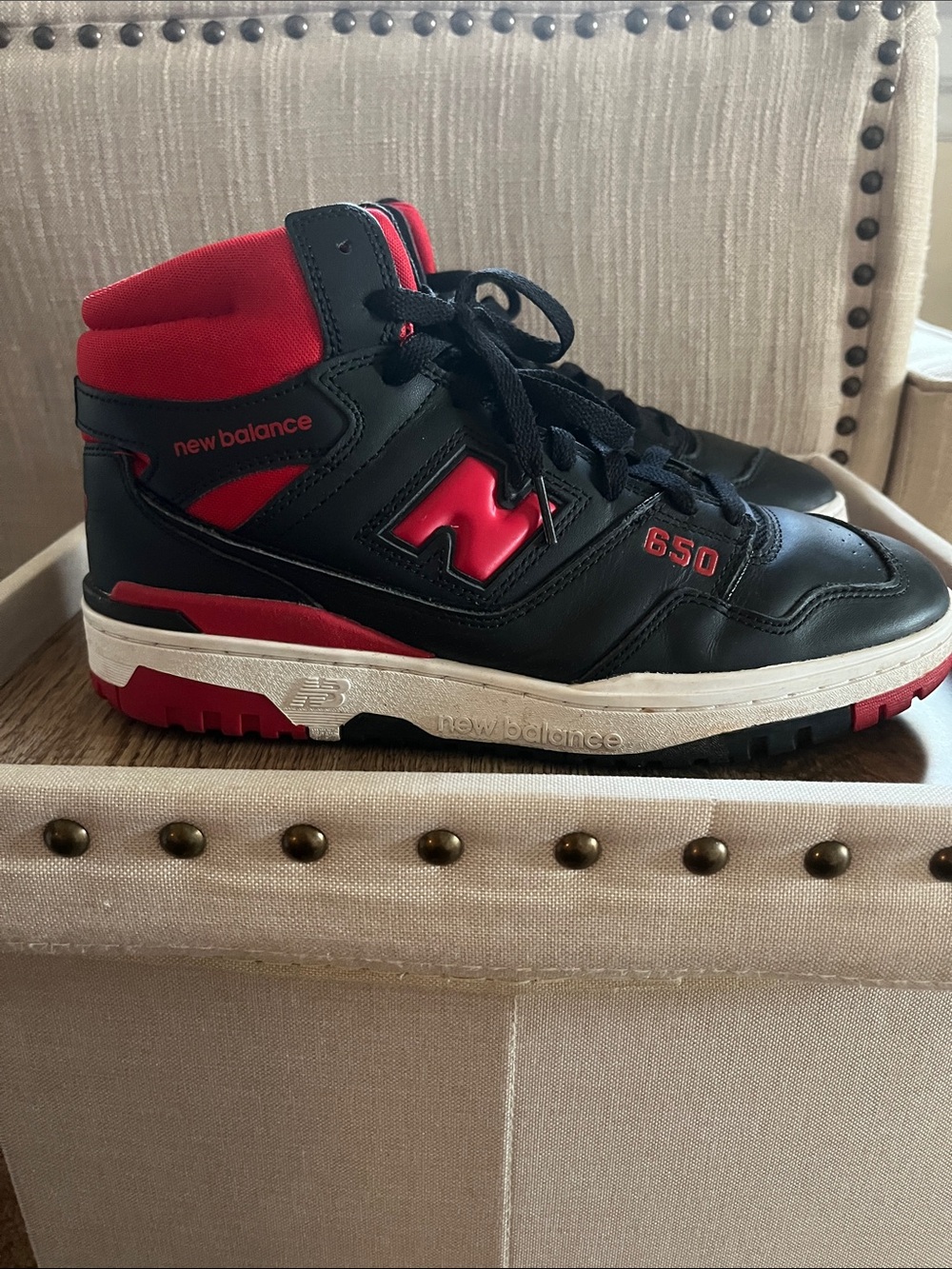 New Balance Black and Red High-Top Sneakers
